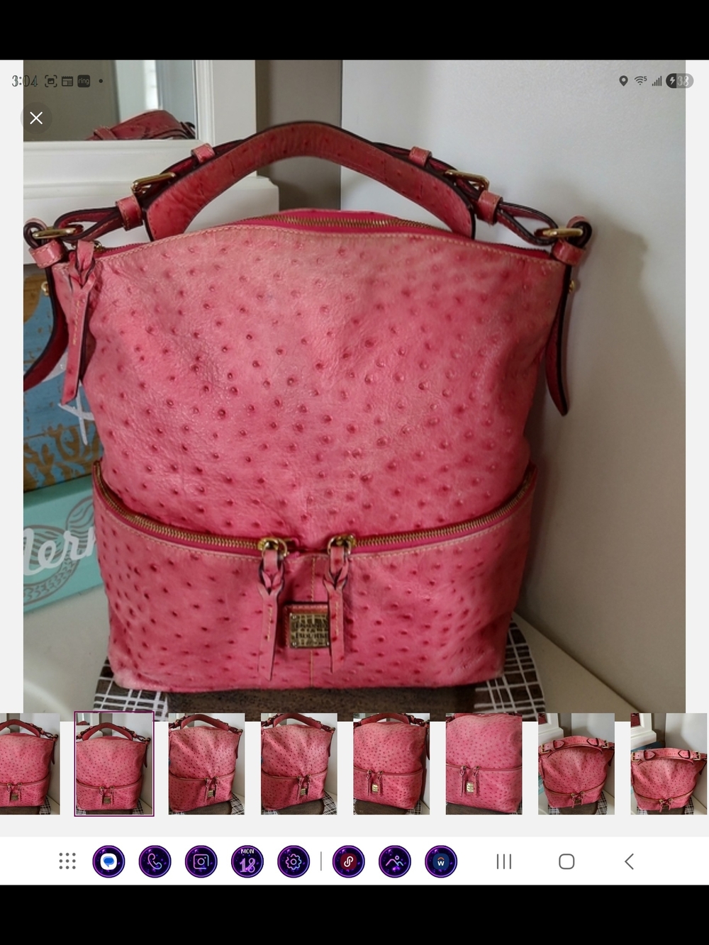 Dooney & Bourke Pink Ostrich-Textured Leather Bag - Picture 4 of 12